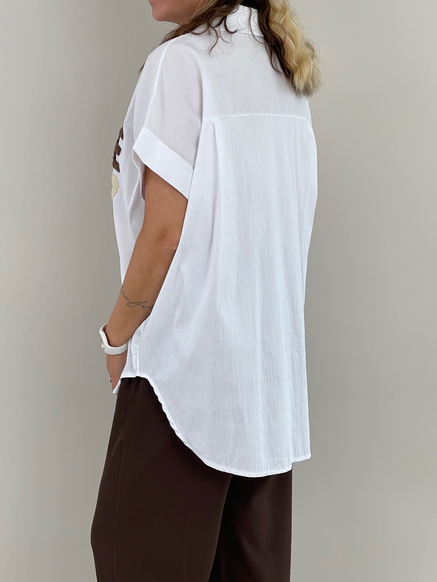 Bluse mit Frottee-Schriftzug in Weiß Artikel 6177