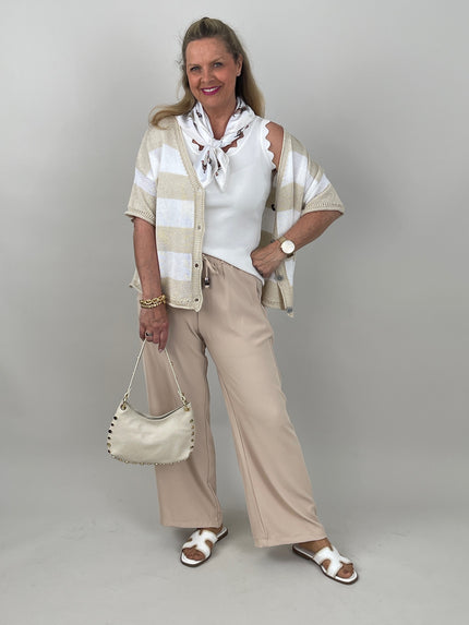 Strickjäckchen Streifen in Beige/Weiß
