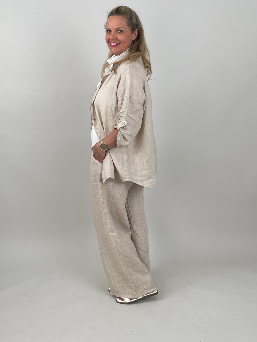 2-Teiler Leinen in Beige