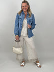 Hose Leinen mit Spitze in Beige
