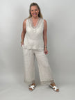 Hose Leinen mit Spitze in Beige