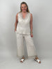 Hose Leinen mit Spitze in Beige