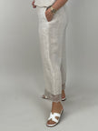 Hose Leinen mit Spitze in Beige