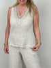 Top Leinen mit Spitze in Beige