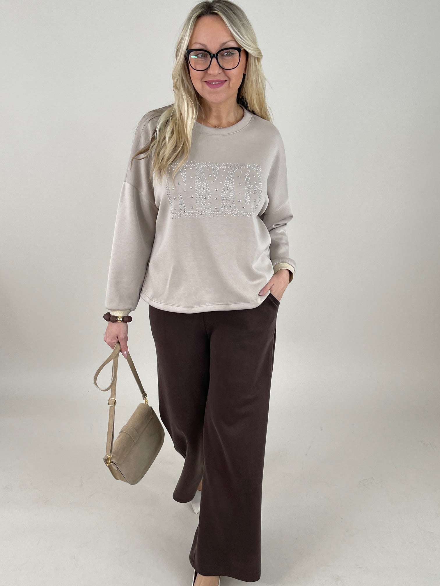 Sweatshirt Soft mit Nieten in Beige Art. 6761