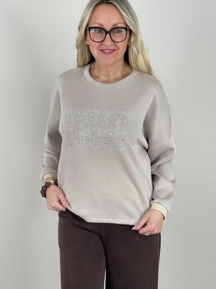 Sweatshirt Soft mit Nieten in Beige Art. 6761