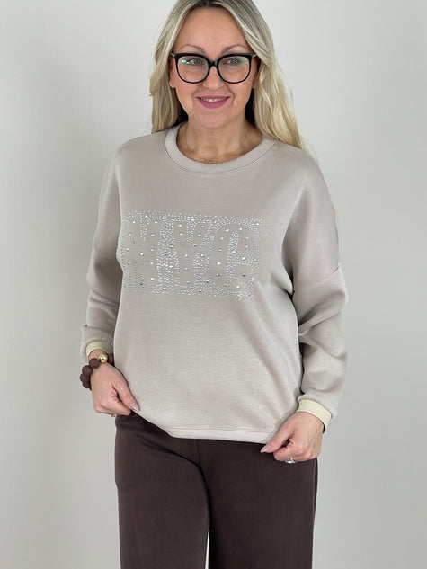 Sweatshirt Soft mit Nieten in Beige Art. 6761