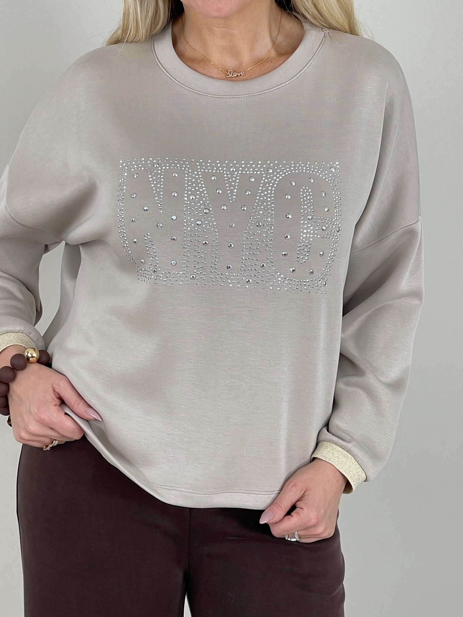 Sweatshirt Soft mit Nieten in Beige Art. 6761