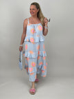 Kleid Musselin in Hellblau/Orange