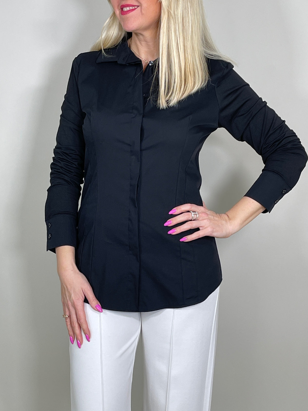 Hemdbluse Classic mit Jersey in Schwarz