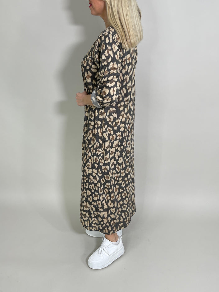 Kleid Langarm Leo in Anthrazit/Beige