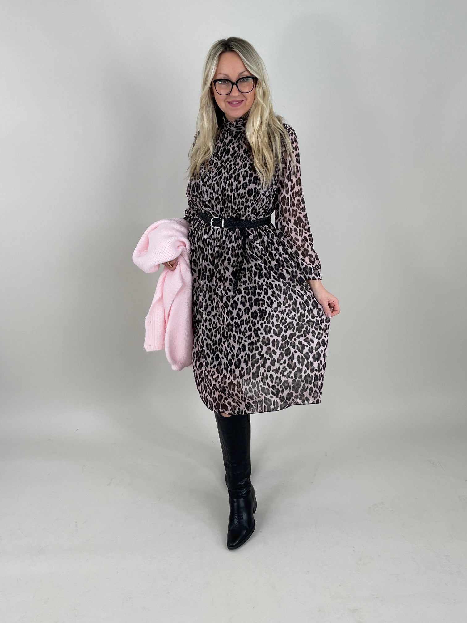 Plissee Kleid Leo Muster leicht Rosa