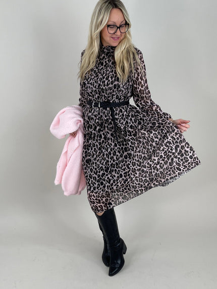 Plissee Kleid Leo Muster leicht Rosa