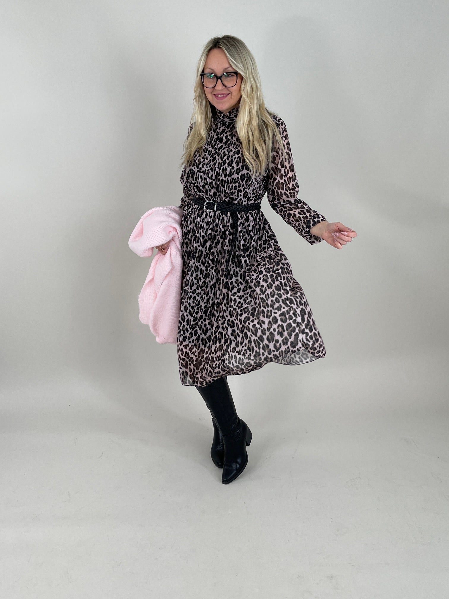 Plissee Kleid Leo Muster leicht Rosa