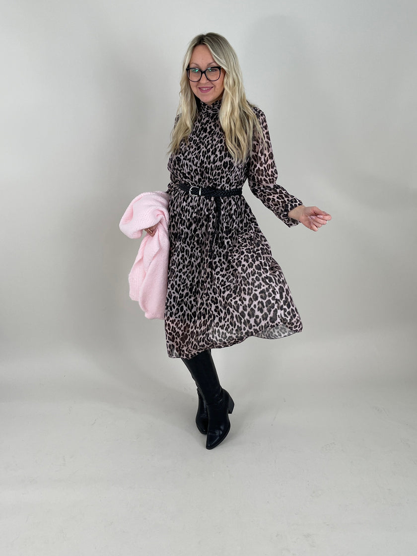 Plissee Kleid Leo Muster leicht Rosa