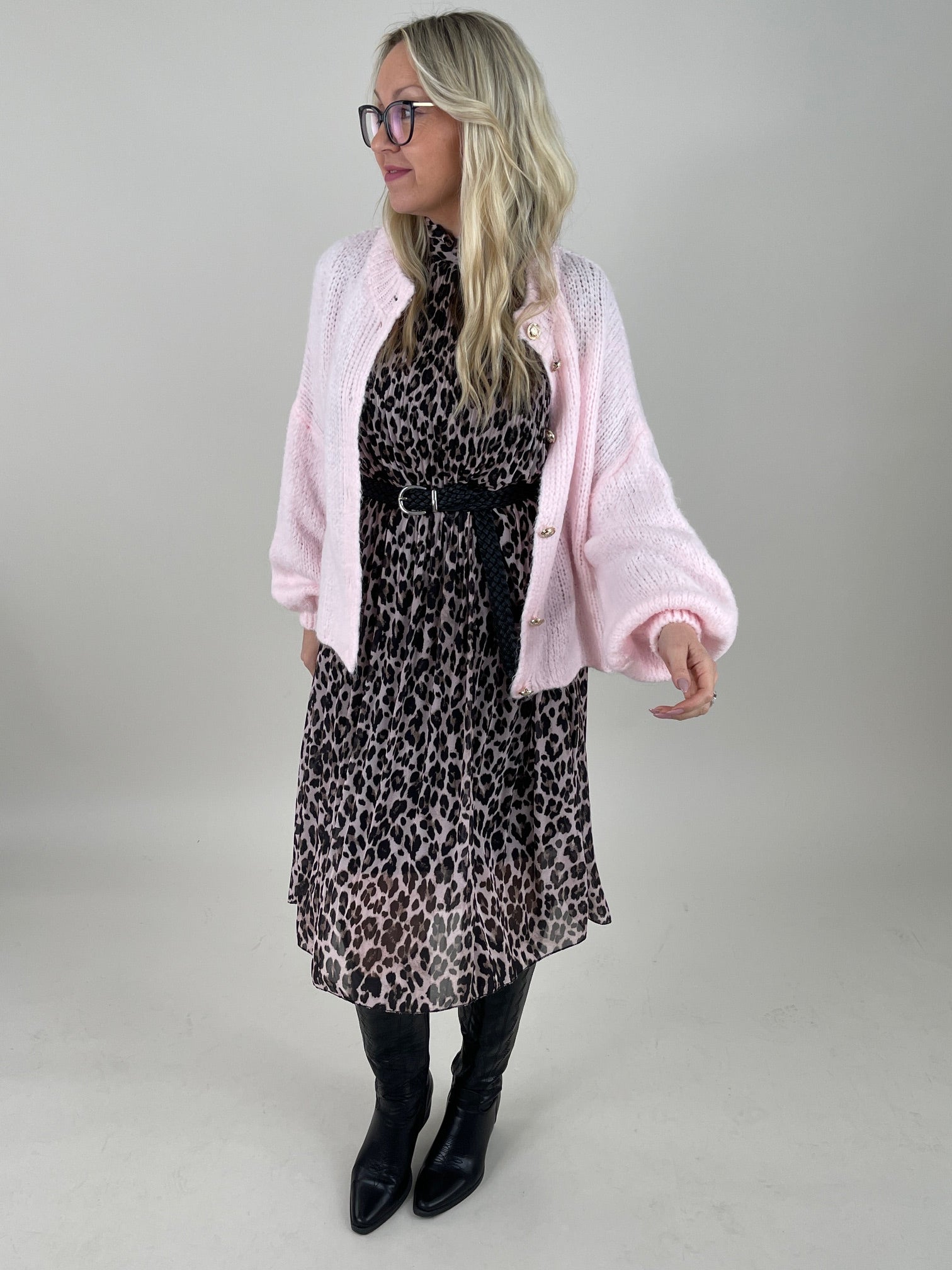Plissee Kleid Leo Muster leicht Rosa