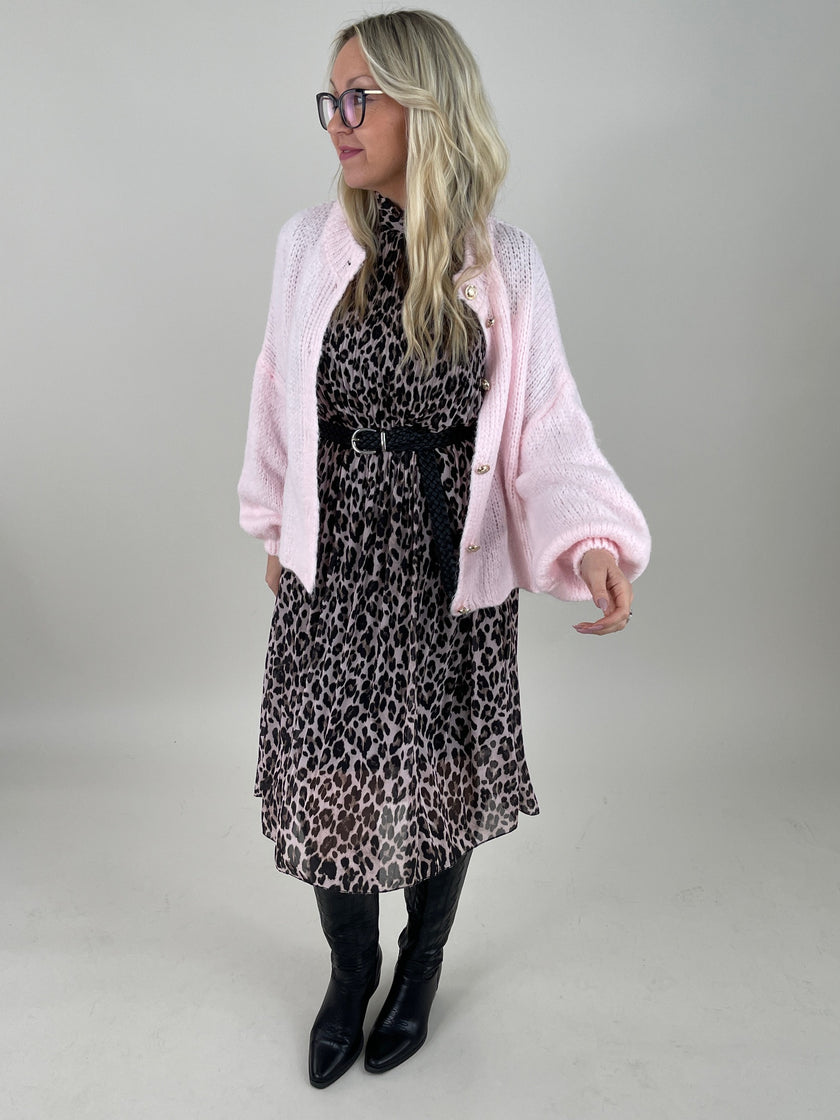 Plissee Kleid Leo Muster leicht Rosa