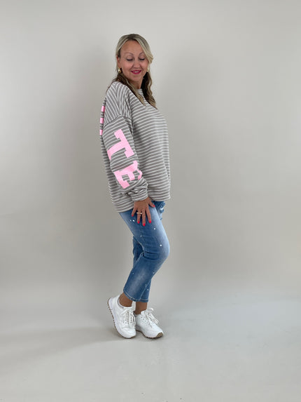 Sweater Namaste gestreift in Taupe/Offwhite Artikel 6145
