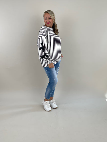 Sweater Namaste gestreift in Schwarz/Offwhite Artikel 6146