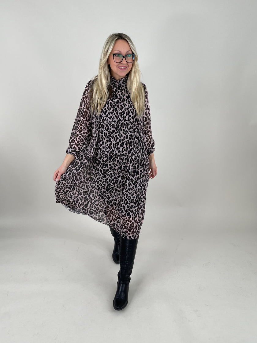 Plissee Kleid Leo Muster leicht Rosa