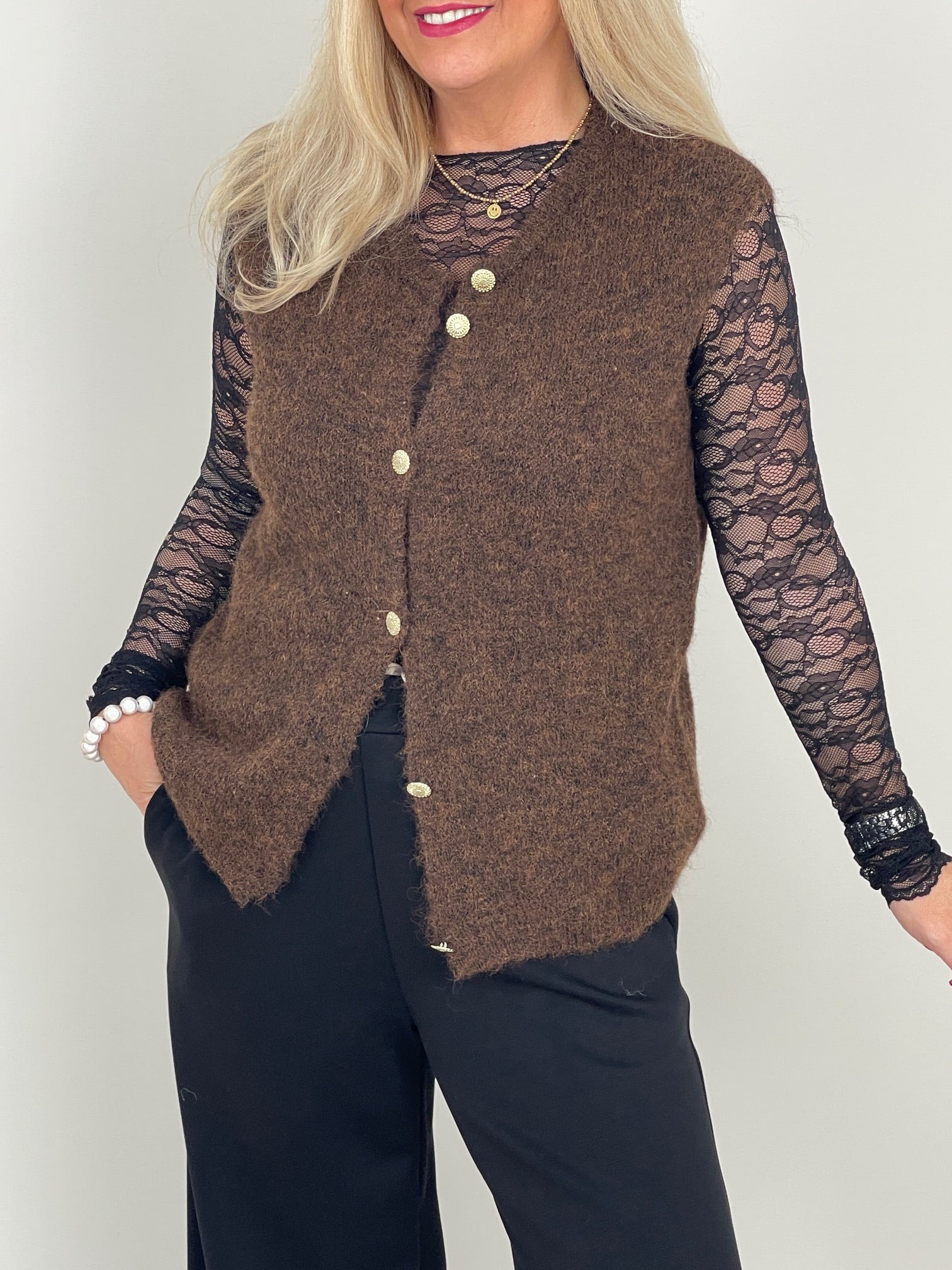 Weste Goldknöpfe in Mokka Art. 6555