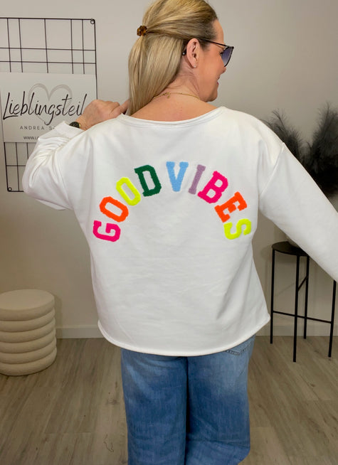 Sweatshirt mit Frottee-Schriftzug in Weiß Artikel 6786