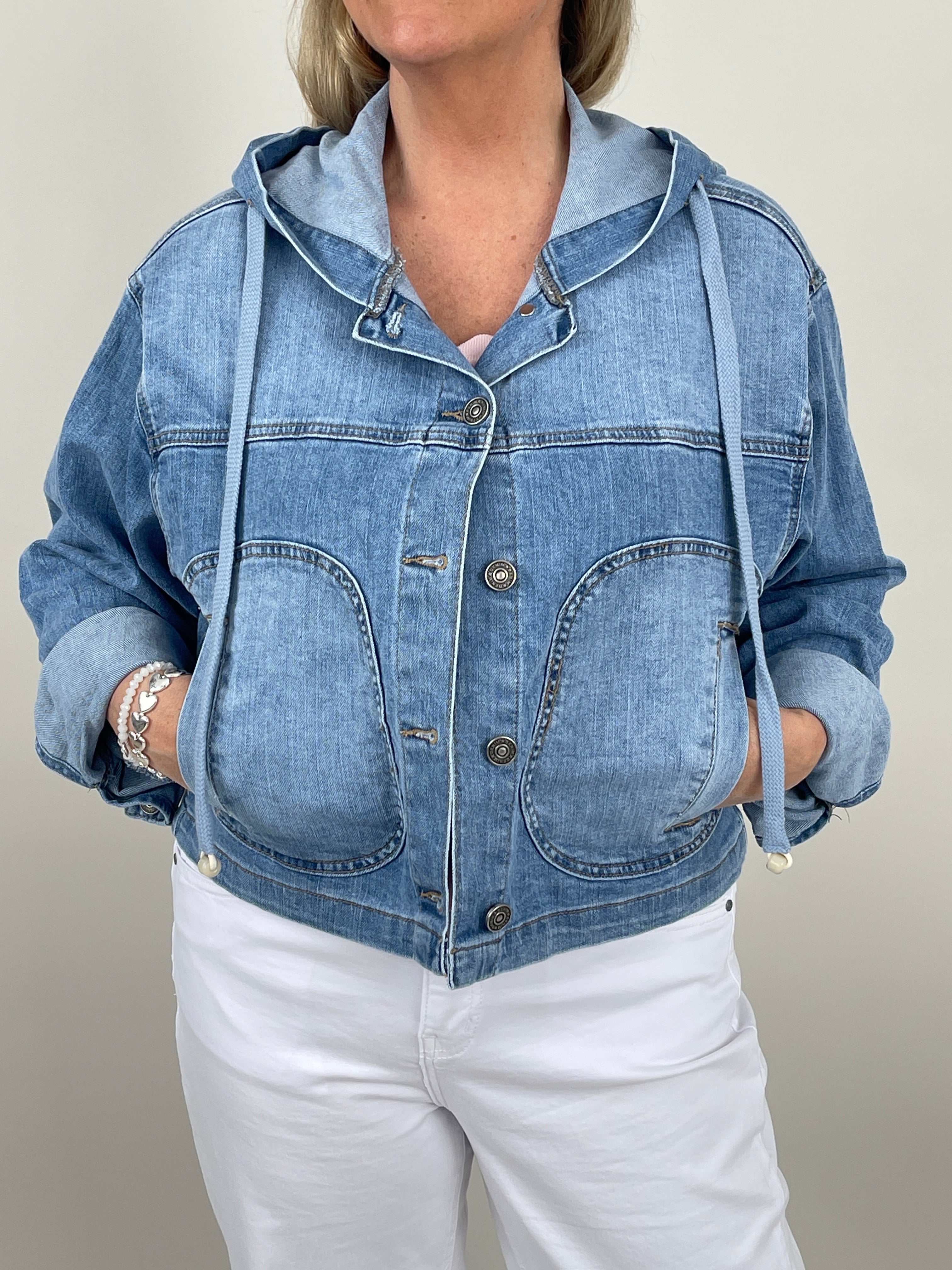 Jeansjacke mit Kapuze seitliche Taschen