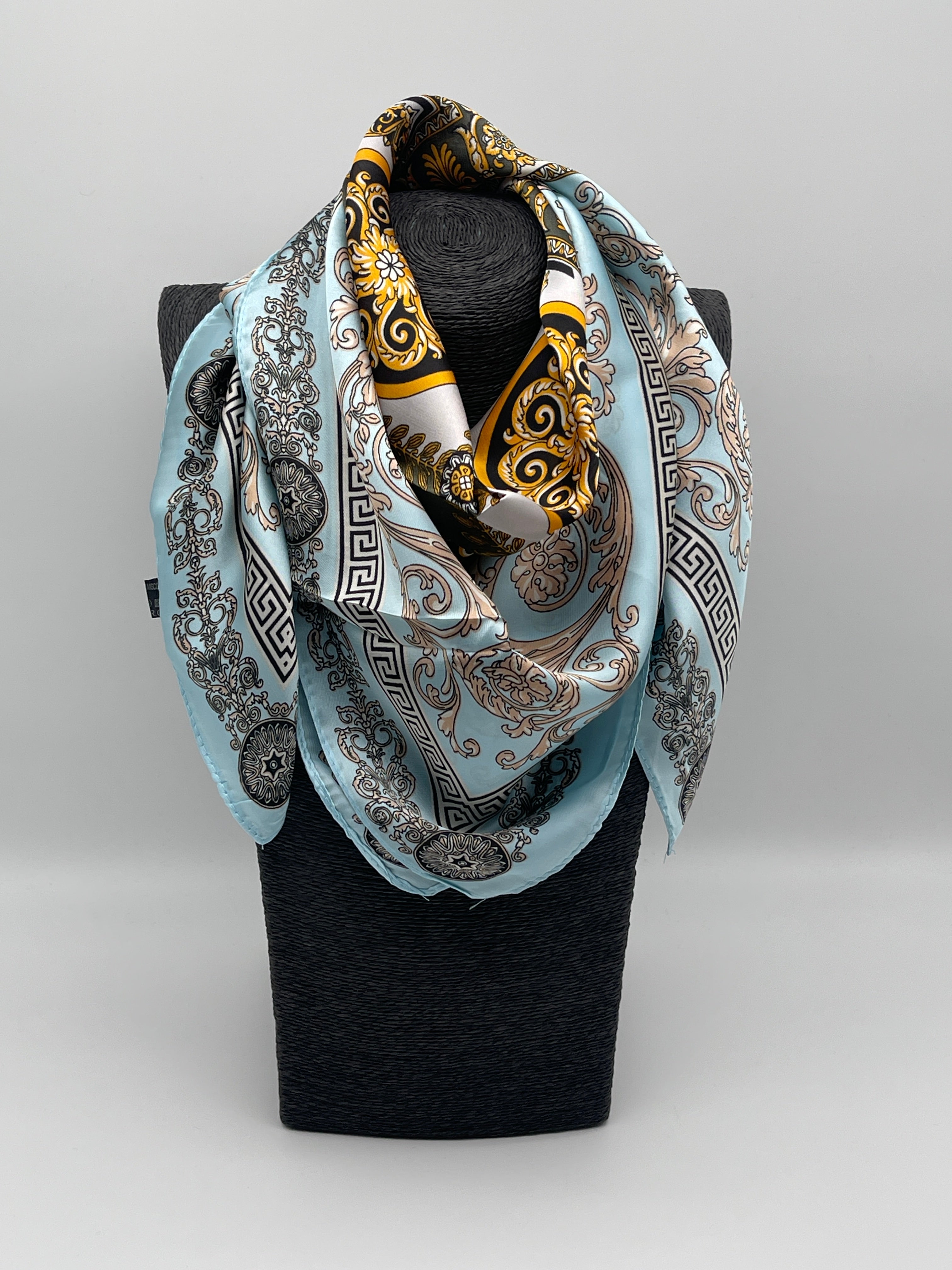 Tuch 70X70 Muster in Hellblau/Gold