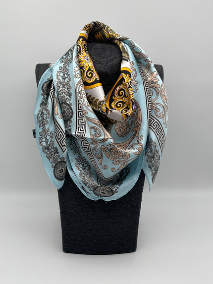 Tuch 70X70 Muster in Hellblau/Gold