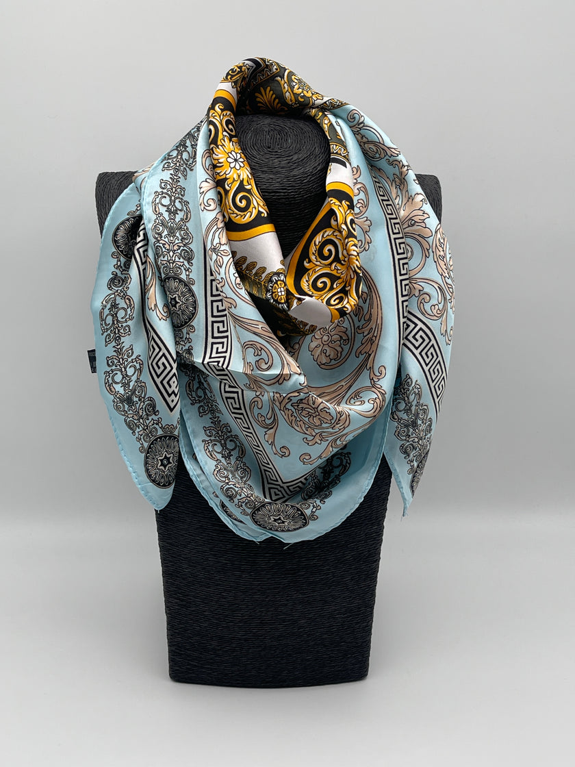 Tuch 70X70 Muster in Hellblau/Gold