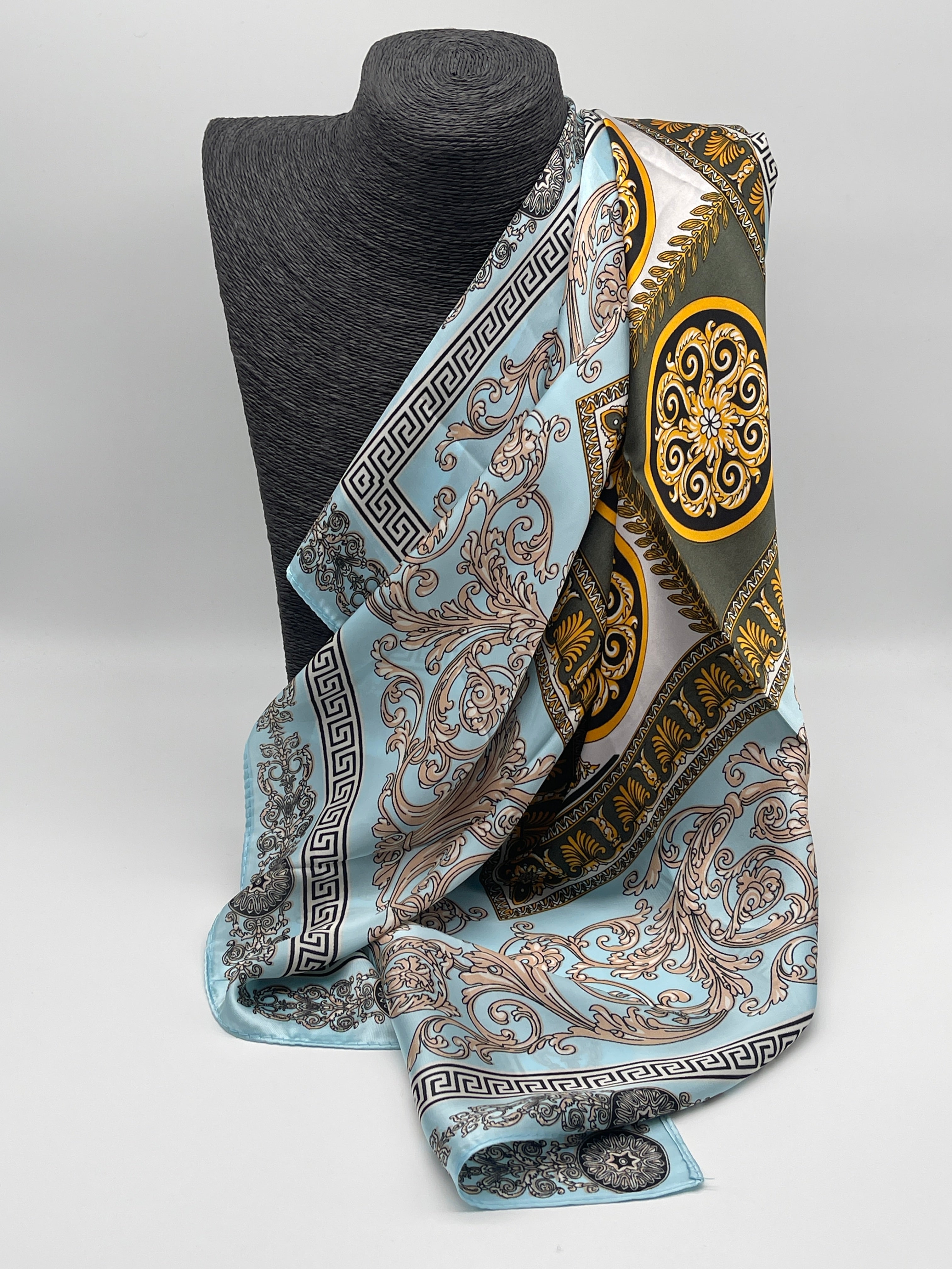 Tuch 70X70 Muster in Hellblau/Gold