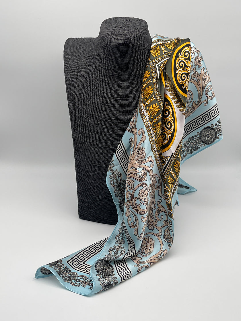 Tuch 70X70 Muster in Hellblau/Gold