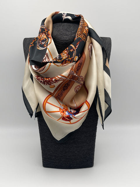 Tuch 70X70 Muster in Schwarz/Beige/Gold