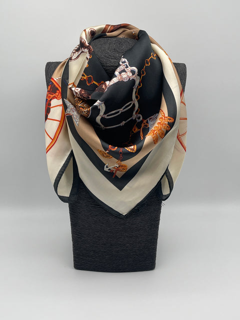 Tuch 70X70 Muster in Schwarz/Beige/Gold