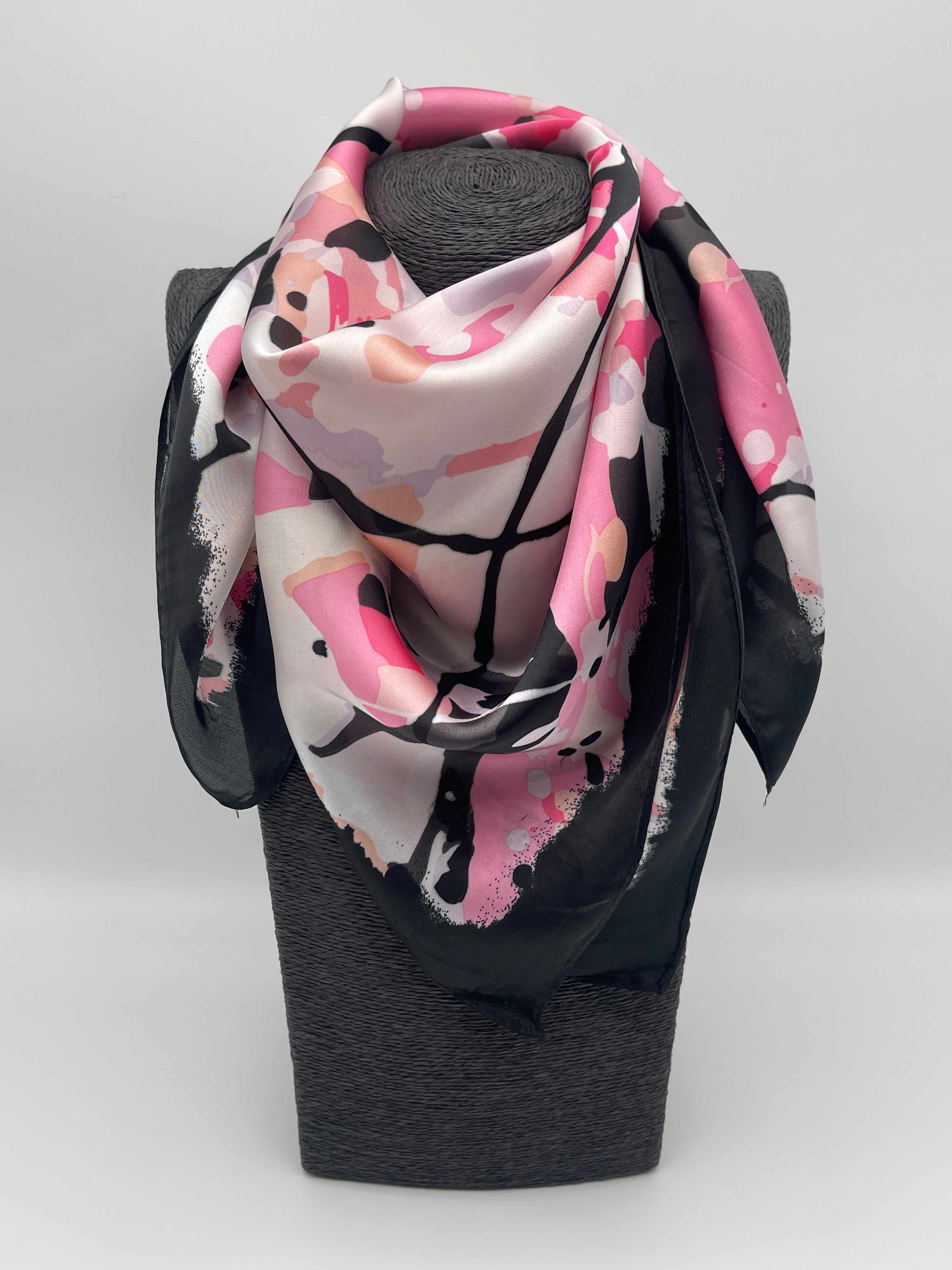 Tuch 70X70 Muster in Schwarz/Pink