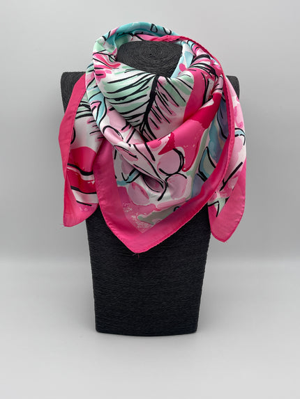 Tuch 70X70 Muster in Pink/Türkis