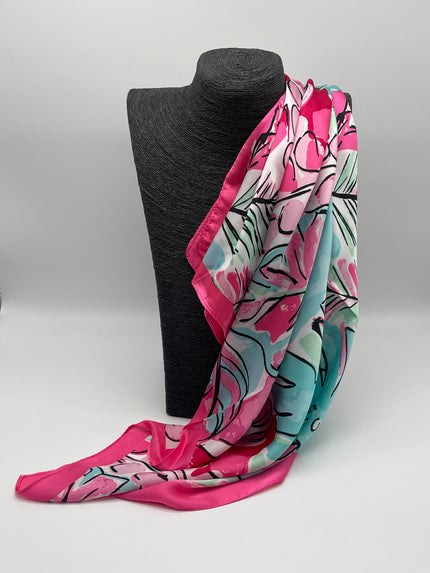 Tuch 70X70 Muster in Pink/Türkis