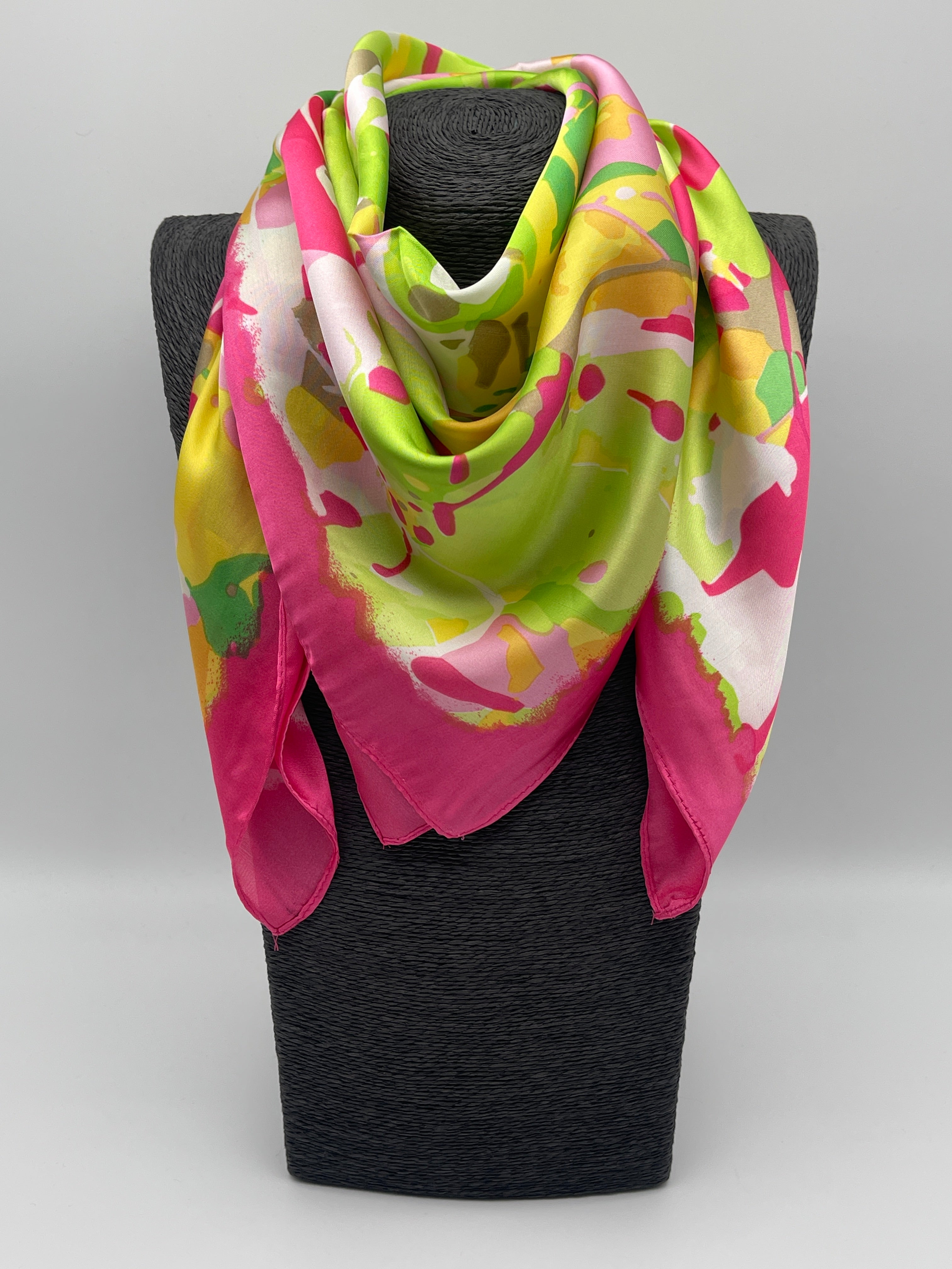Tuch 70X70 Muster in Pink/Grün/Gelb