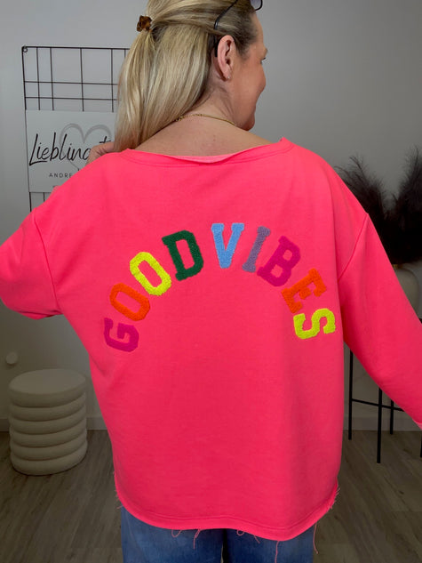 Sweatshirt mit Frottee-Schriftzug in Neonpink Artikel 6785