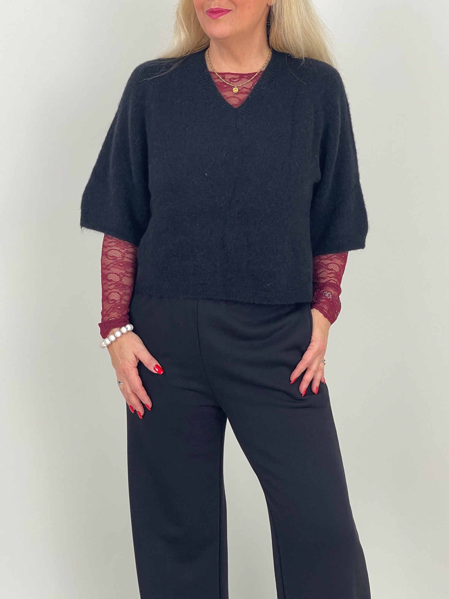 Strickpullover mit 3/4 Ärmeln Schwarz Art. 6573