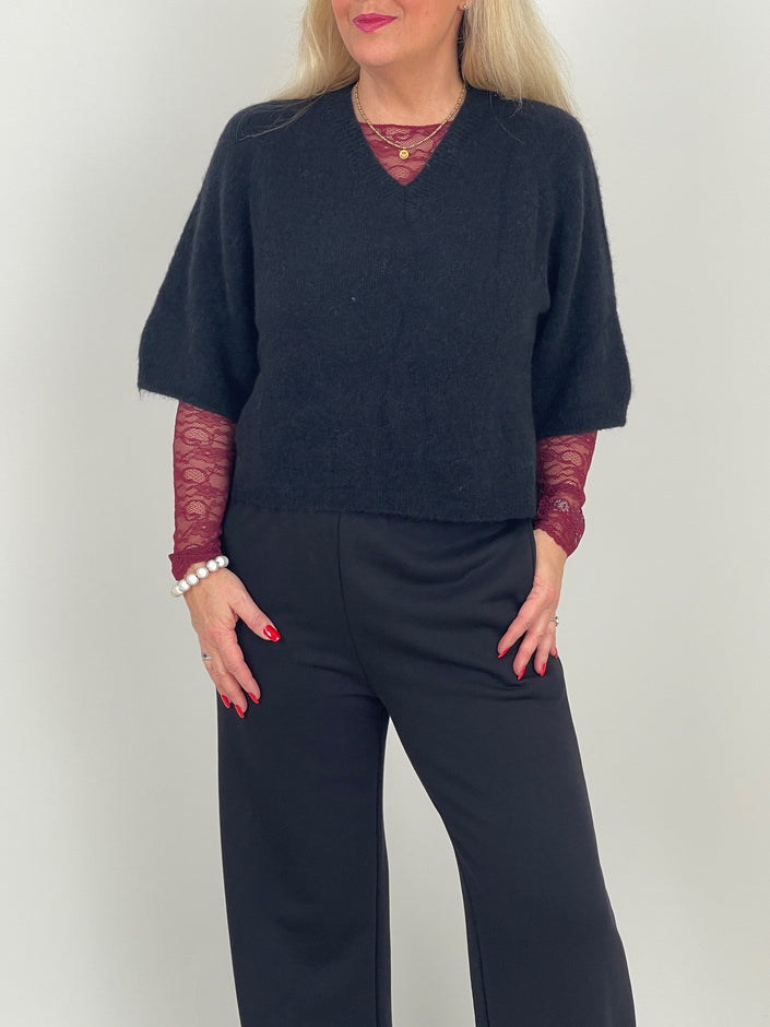 Strickpullover mit 3/4 Ärmeln Schwarz Art. 6573