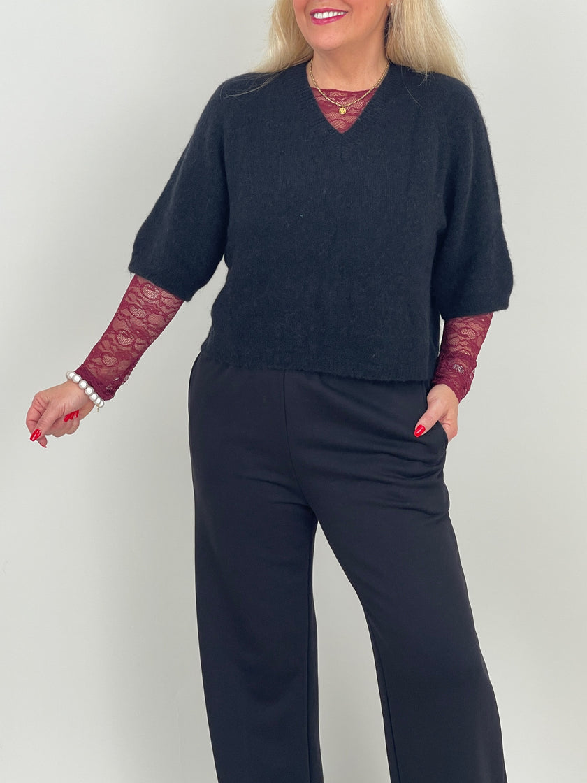 Strickpullover mit 3/4 Ärmeln Schwarz Art. 6573