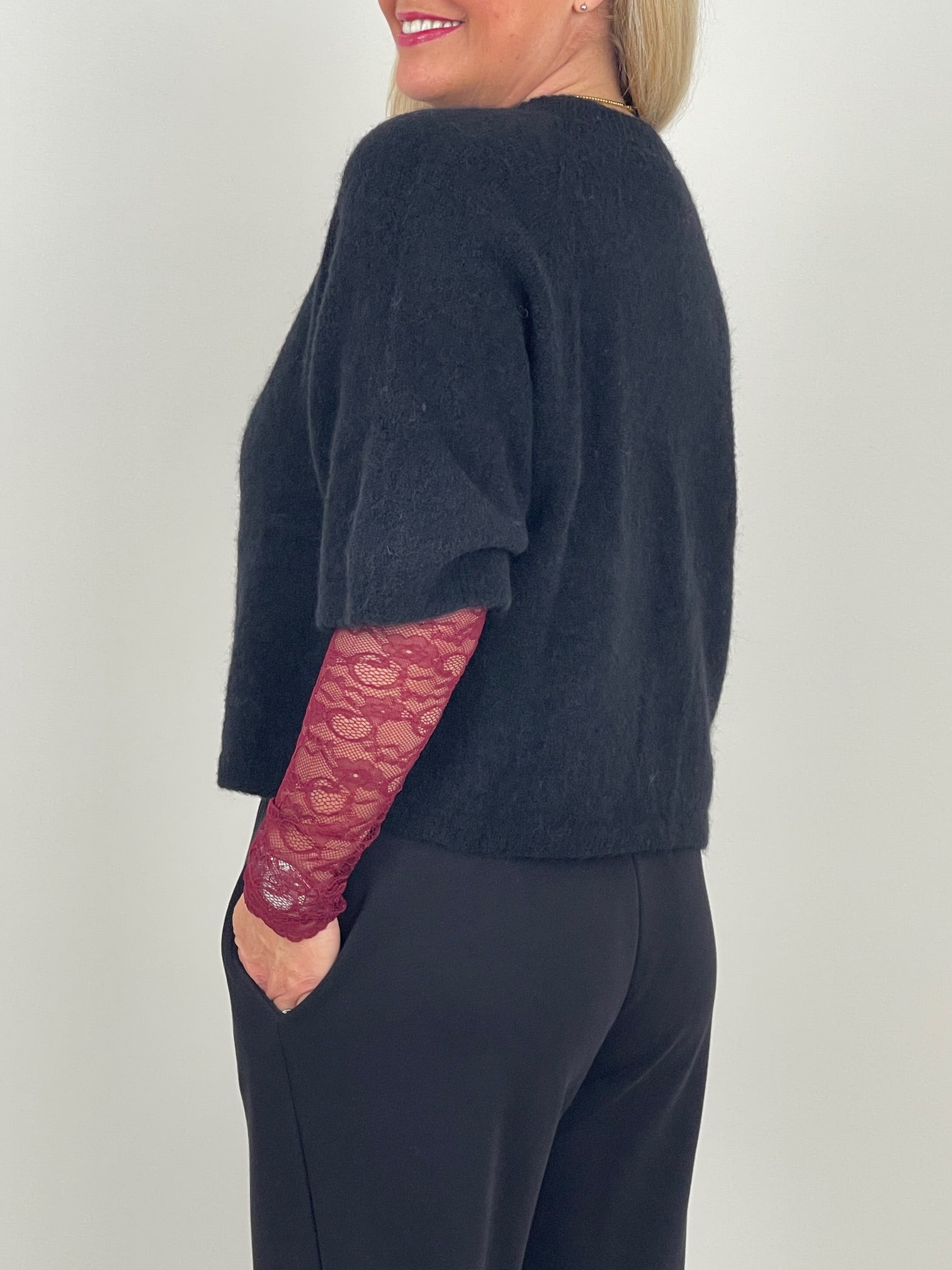 Strickpullover mit 3/4 Ärmeln Schwarz Art. 6573