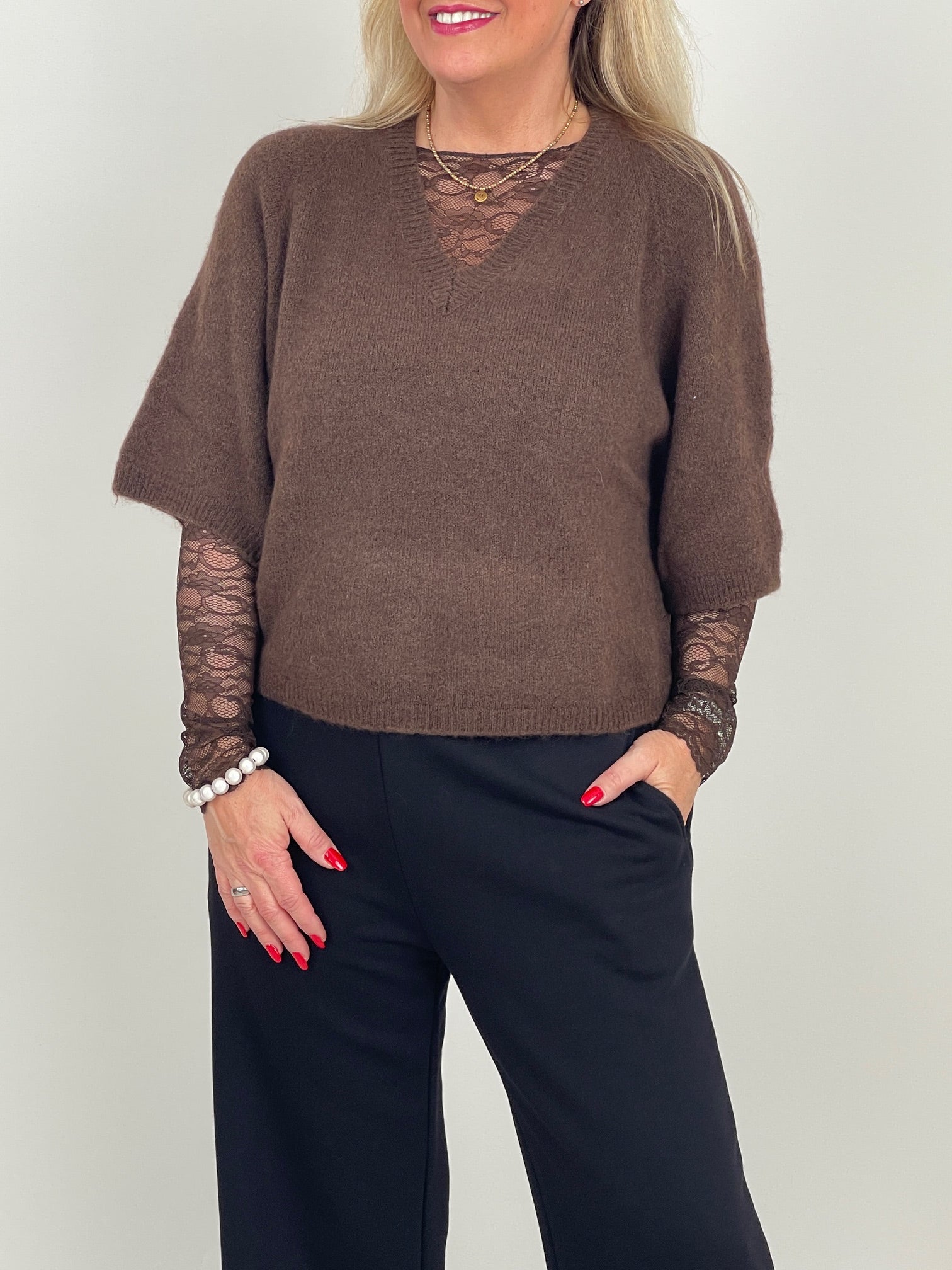 Strickpullover mit 3/4 Ärmeln Mokka Art. 6572