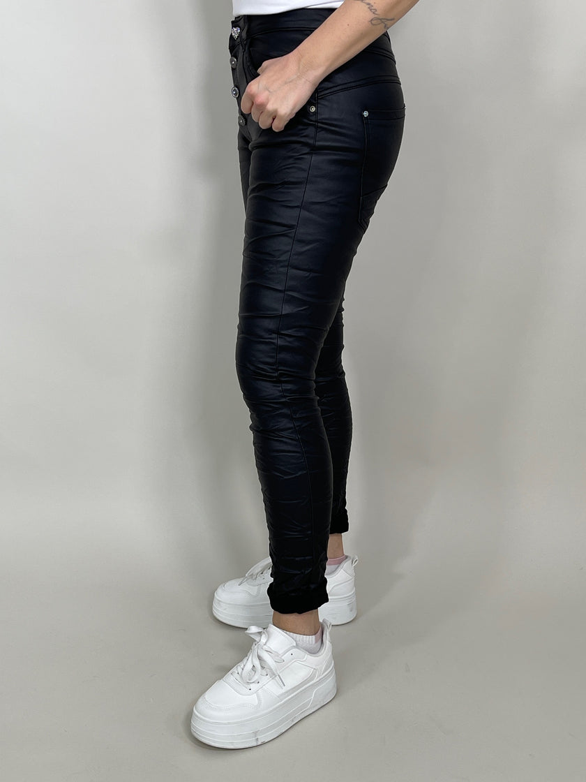 Hose Lederoptik mit Knopfleiste in Schwarz Artikel 5442