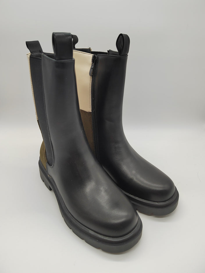 Boots in Schwarz/Beige/Khaki Artikel 3091