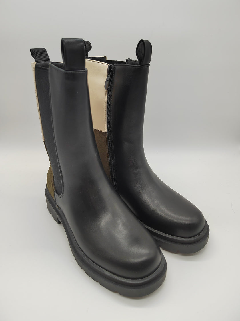 Boots in Schwarz/Beige/Khaki Artikel 3091