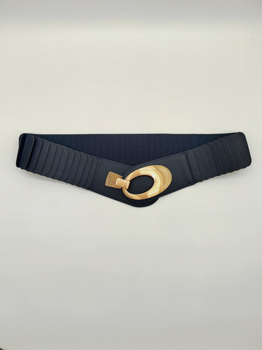 Stretchgürtel mit runder Schnalle Gold in Dunkelblau Artikel 5573