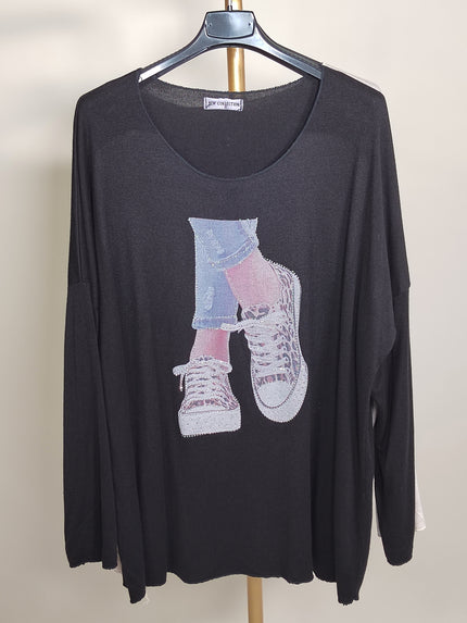 Pullover Feinstrick mit Aufdruck und Steinchen in versch. Farben Artikel 5596