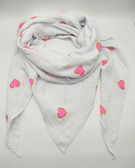 Dreiecks-Tuch Musselin Herzen in Weiß/Candypink Artikel 5817